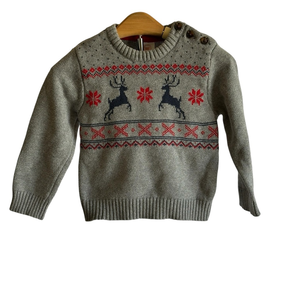 Wonder Nation Gray Sweater & Red Christmas, Festive Holiday, Pull Over